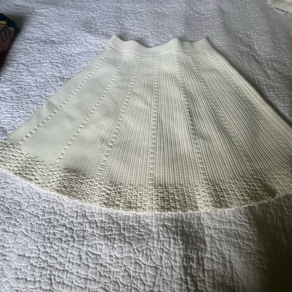BCBGMaxAzria Cream Ribbed A-Line Skirt